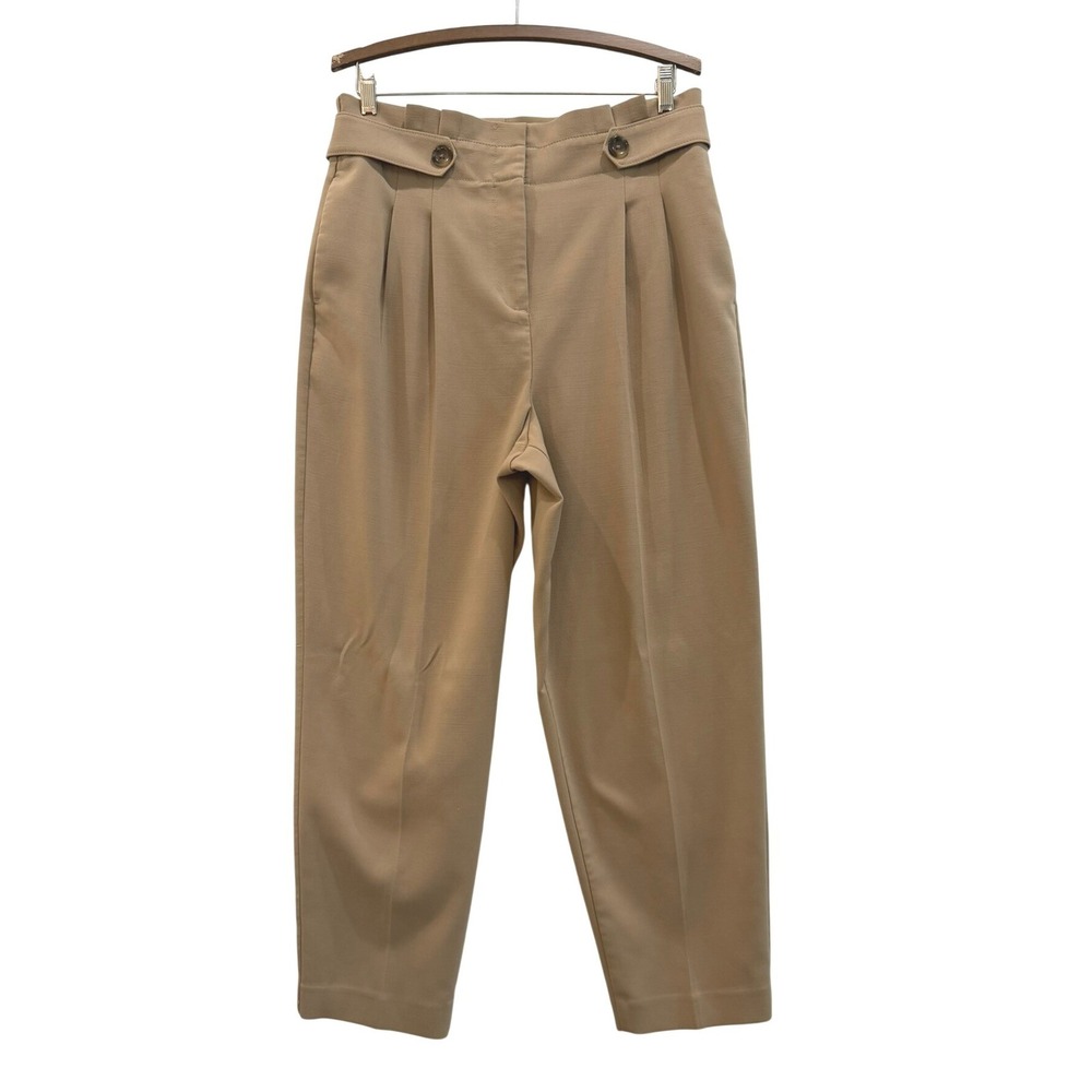 Ann Taylor Size 10 Tan Pleated Tapered Ankle Pants High Waist Button Tab Khaki